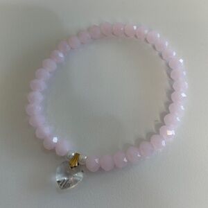 Light Pink Crystalline Glass Beaded Bracelet with crystal heart charm